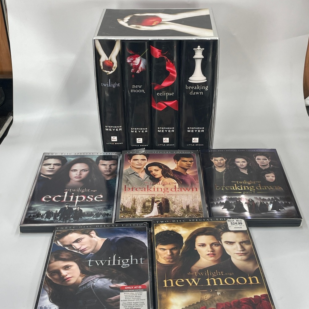 Twilight Saga Stephenie Meyer Hardcover Book Set & 5-Movie DVD Collection